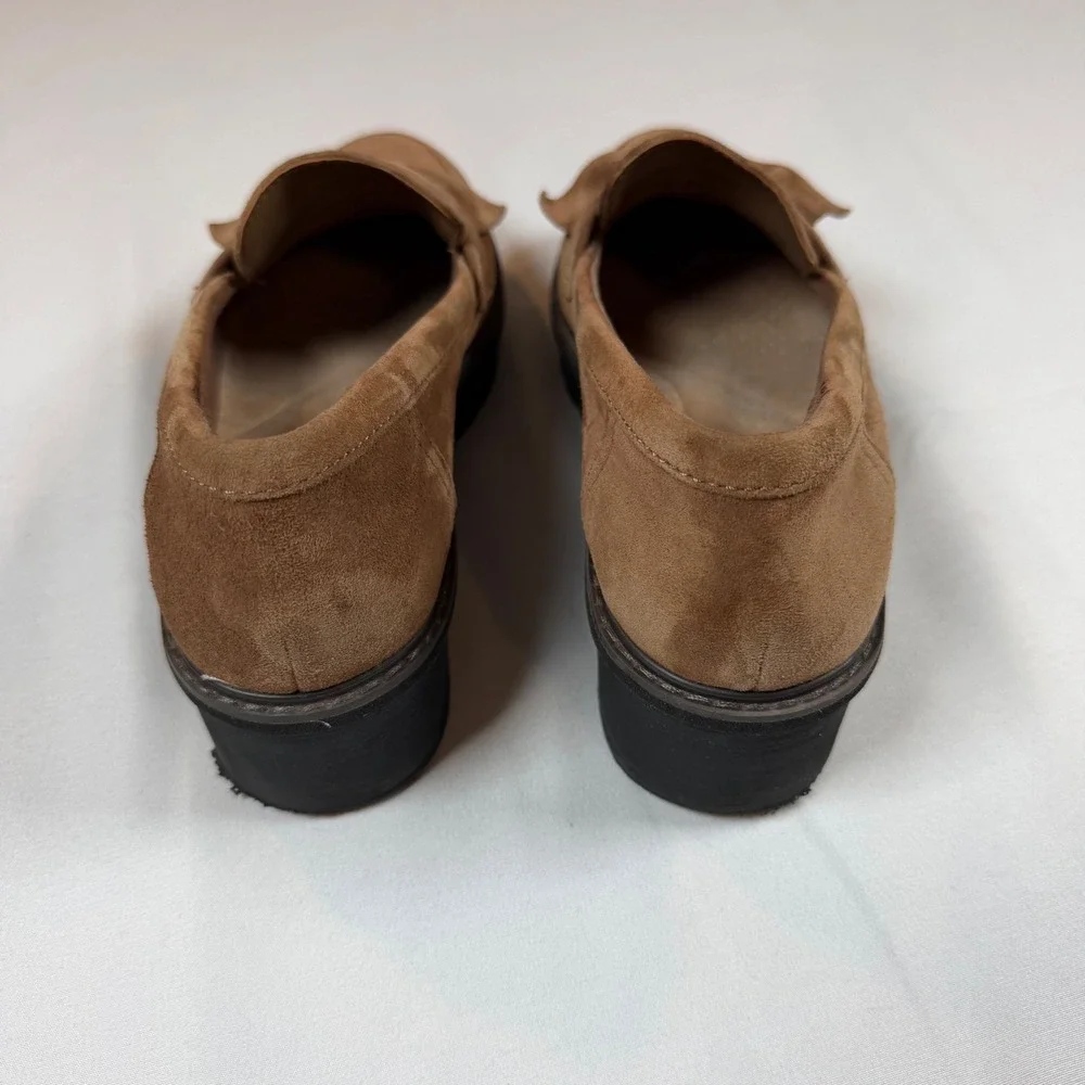 Clarks Airabell Slip On Tan Brown Suede Ruffle Wedge Loafers Comfort Shoes Sz‎ 9